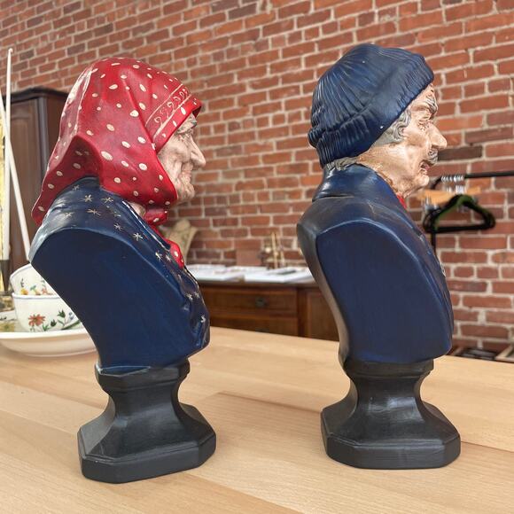 Vintage Fisherman & Wife Ceramic Busts, Hand-Painted European Figures - Picture 5 of 7